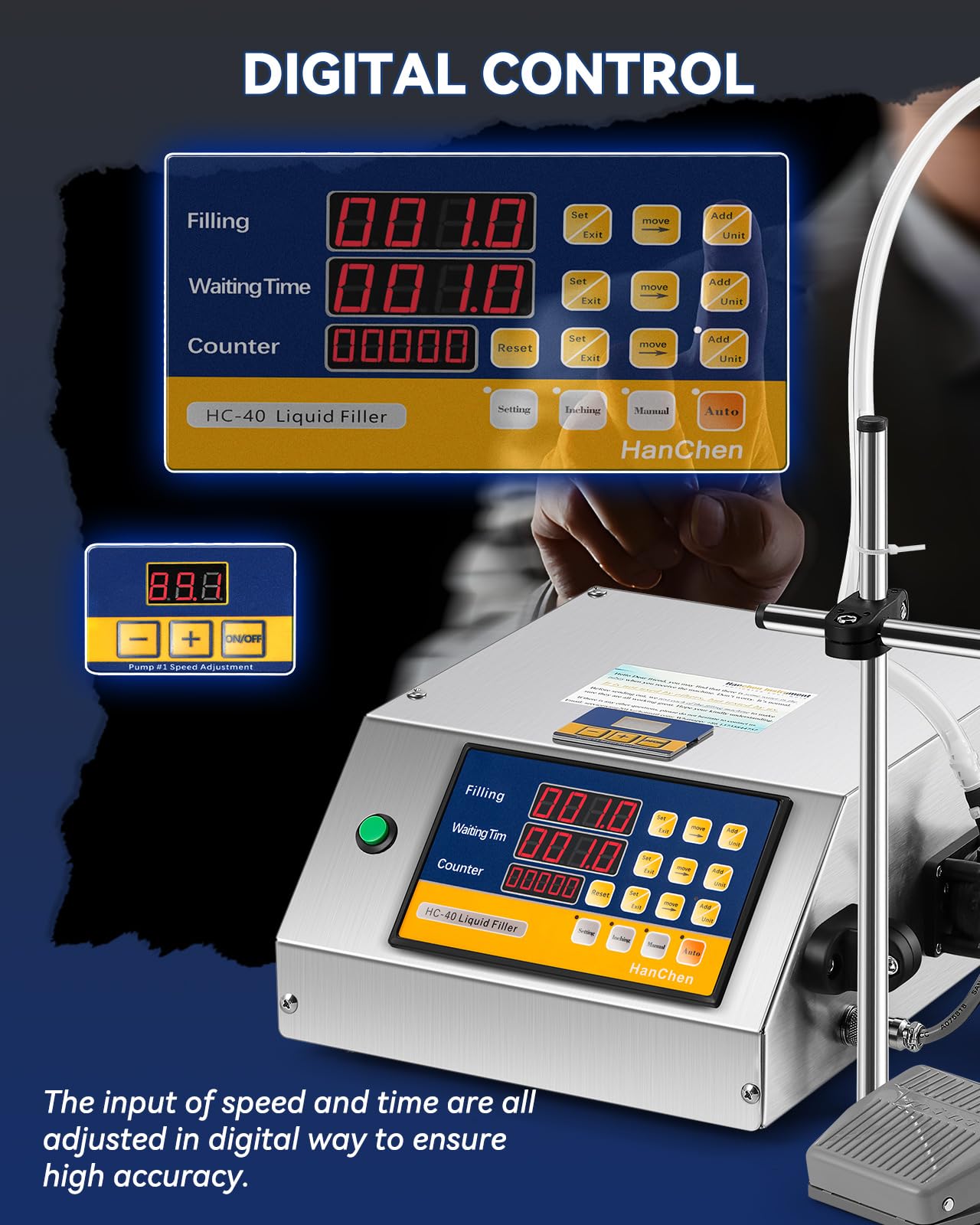 Hanchen Liquid Filling Machine Peristaltic Pump 5 Oz Automatic Bottle Filler Digital Control Cosmetic Oil Filler for Perfume, Water, Juice, Thick Eessential Oil (1 Head)