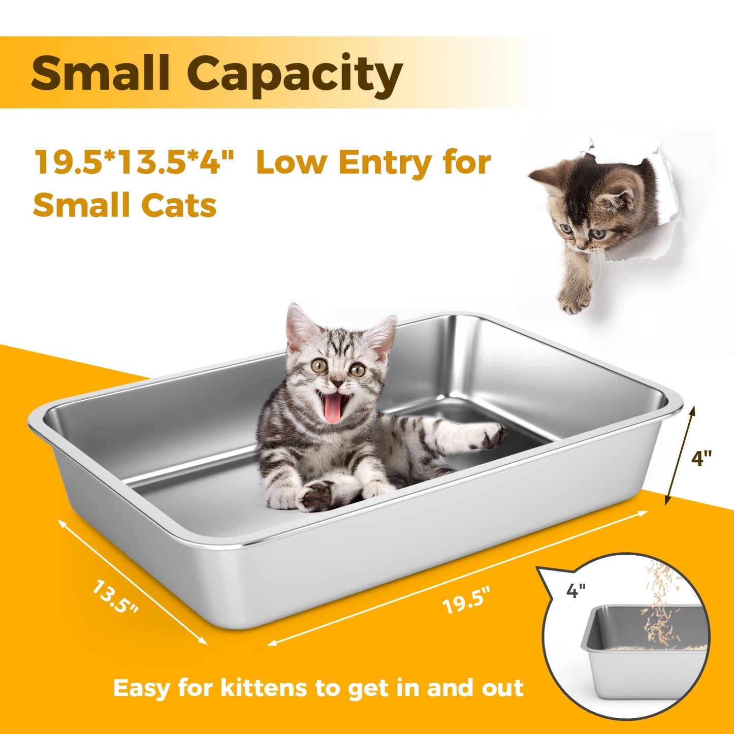 LIHONG Stainless Steel Cat Litter Box,Large Metal Litter Box for Small Large Cats Kitty Rabbits,No Smell,Non Stick,Easy to Clean(20" Lx14 Wx4 H,L)