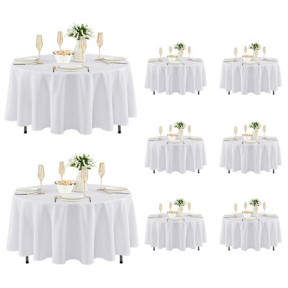 Fitable 8 Pack Round Tablecloths: Stain Resistant Wrinkle Free Circle Table Clothes, Washable Reusable Polyester Table Covers for Wedding Party Birthday Banquet Reception(White, 84 Inch)