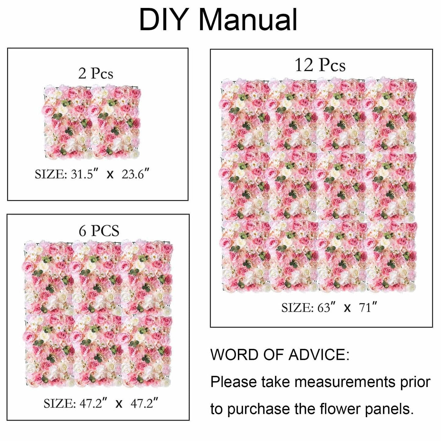 GOUZIBHD Flower Wall Panel, Fake Silk Flower Backdrop, Artificial Flower Wall Mat for Wedding Party Bridal Baby Shower Living Room Decor, 16 X 24 in Silk Rose Wall(Size:12PCS)