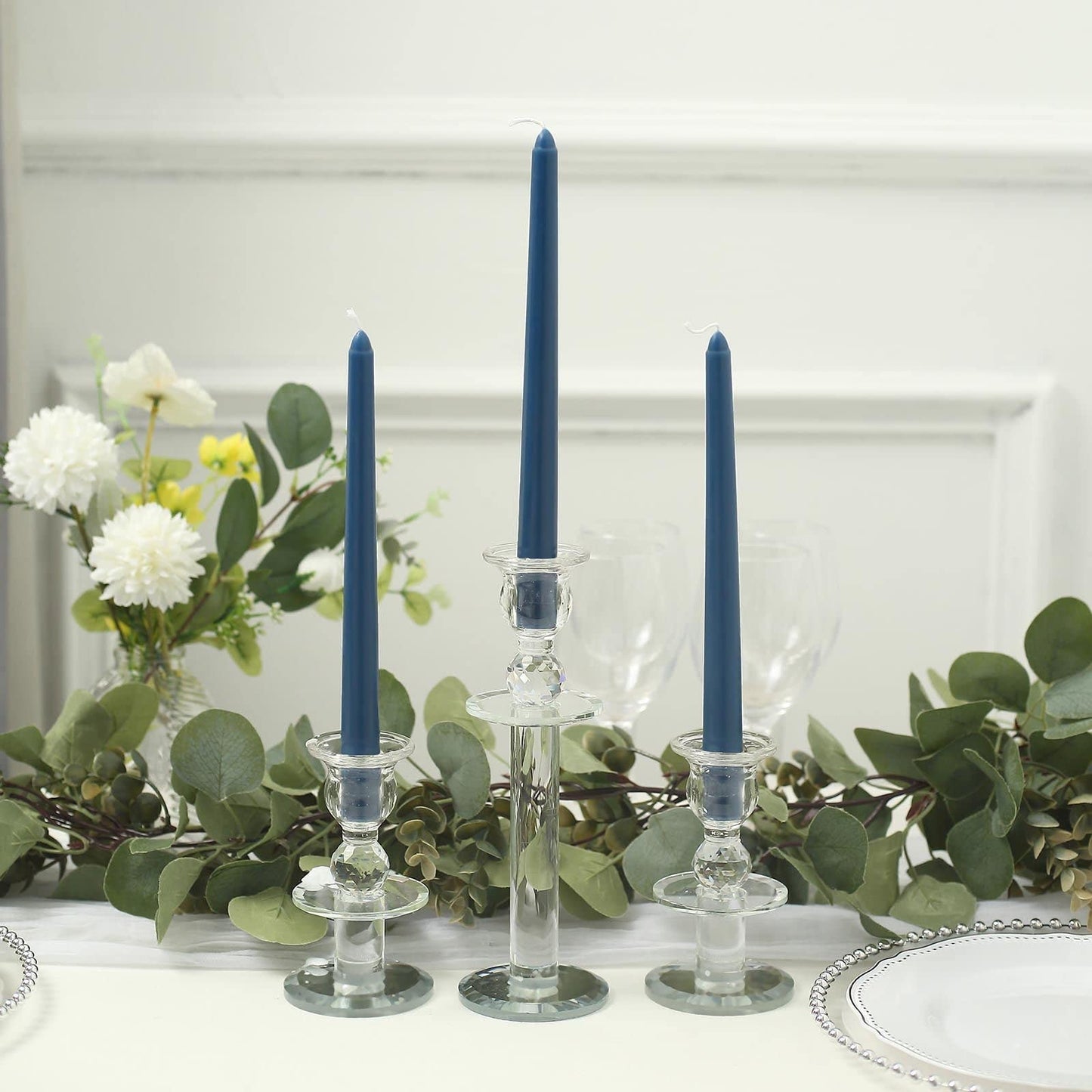 Tableclothsfactory 10" Tall Premium Quality Dripless Unscented Navy Blue Taper Candles Wedding Dinner Candles for Wedding Decoration Set of 12