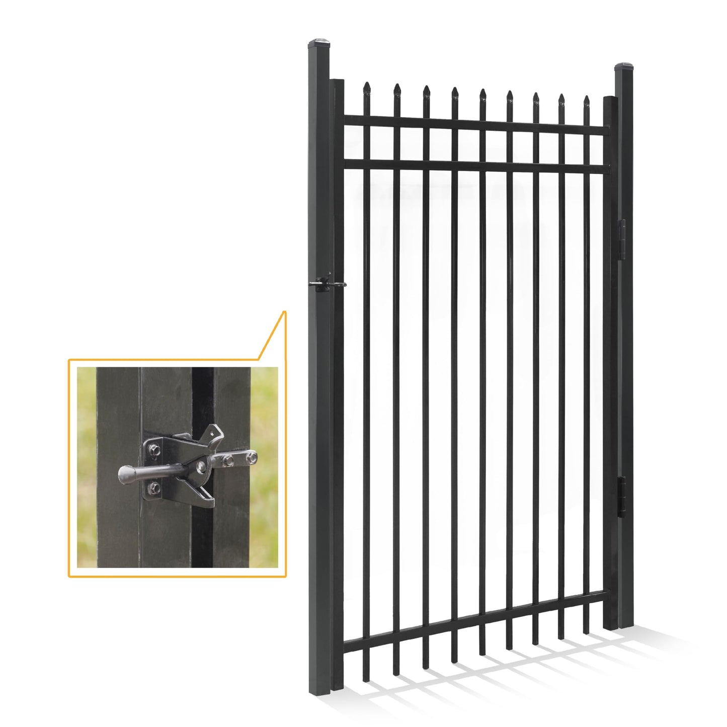 Fencer Wire 100FT Heavy Duty Flat Top Fence Barrier Kit, Anti-Rust Metal Steel Fence with 6FT Height X 6FT Width Panels, with Pinnacle Gate, Posts, Connectors, Outdoor Fencing for Yard