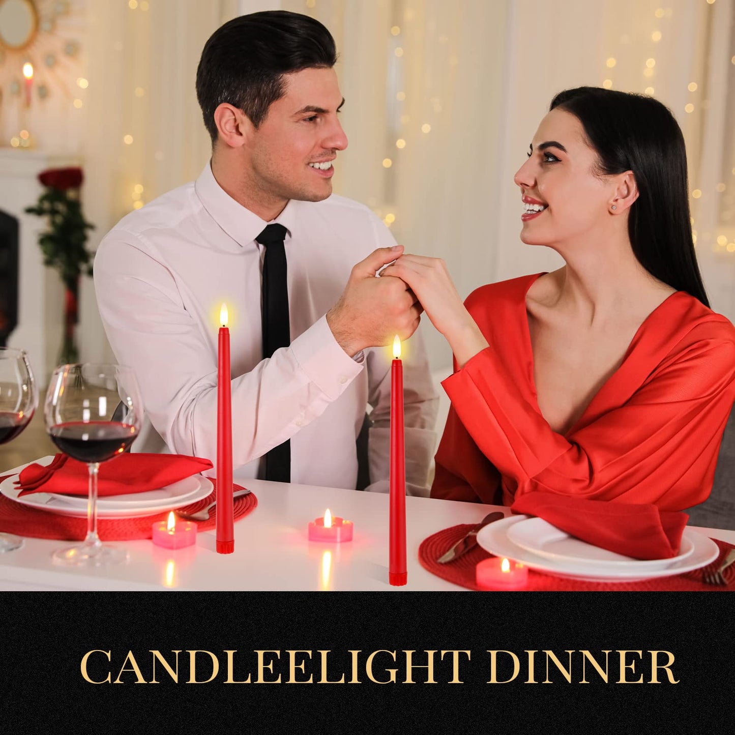 Macarrie 24 Packs Flameless Taper Candles Battery Operated Fake 11 Inch Long Candlelight LED Flameless Candlesticks Flickering Tapered for Spring Summer Wedding(Red)