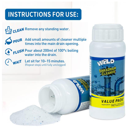 Wild Tornado Pipe Dredge,Powerful Sink Cleaner Powder Fast Foaming for Kitchen Toilet Pipeline Quick Cleaning Tool（4pcs）
