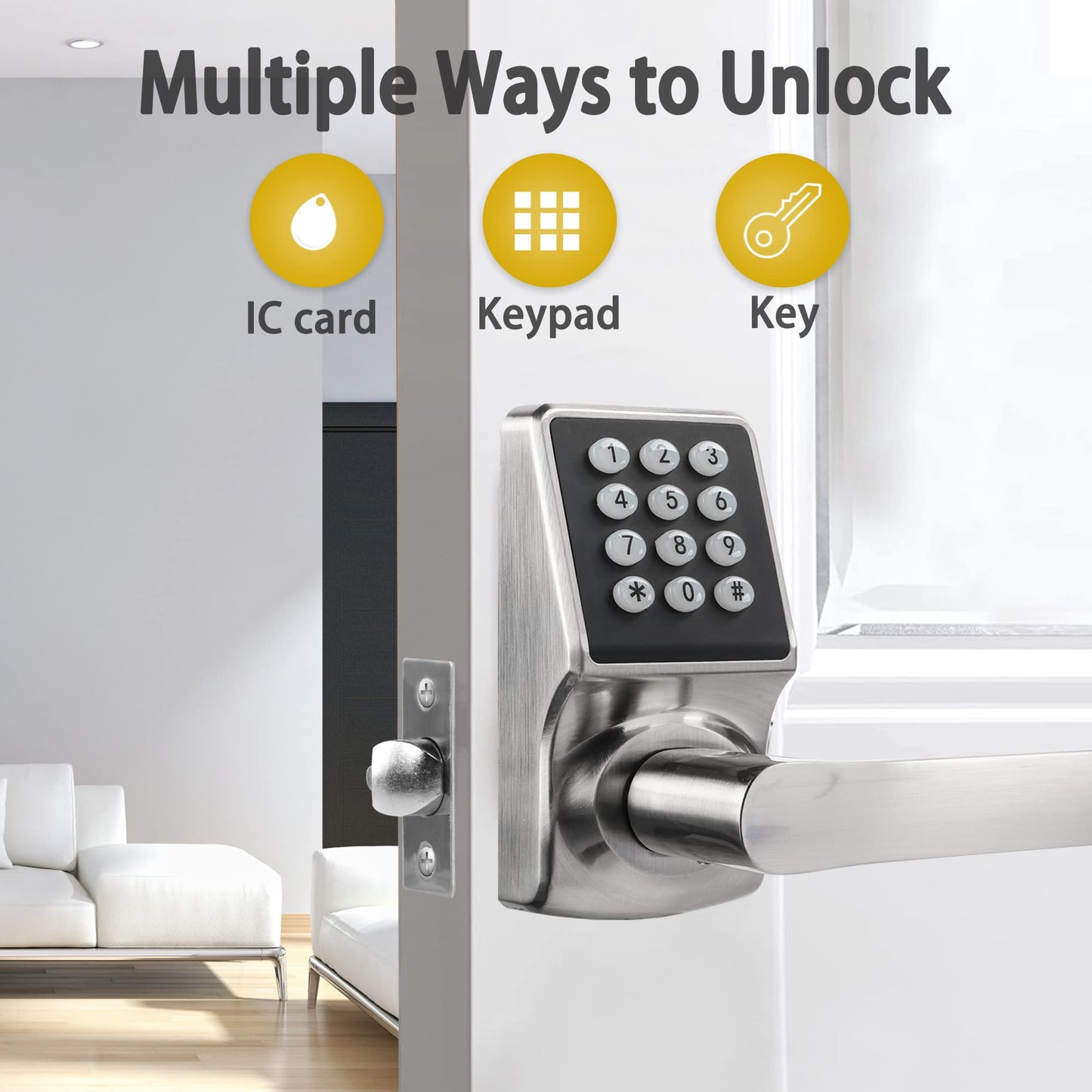 Keypad Door Lock with Handle, Digital Door Lock with Keypad Set,Keyless Entry Door Locks with Handle-IC Card and Anti-peep Password- Easy Installation for Home, Hotel-Matte Black-2PACK Set