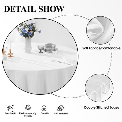 Aocoz Round Tablecloth 120 Inch 10 Pack White Tablecloths Washable Decorative Linen Polyester Table Clothes Cover for Dining Table Banquets Buffet Parties and Wedding