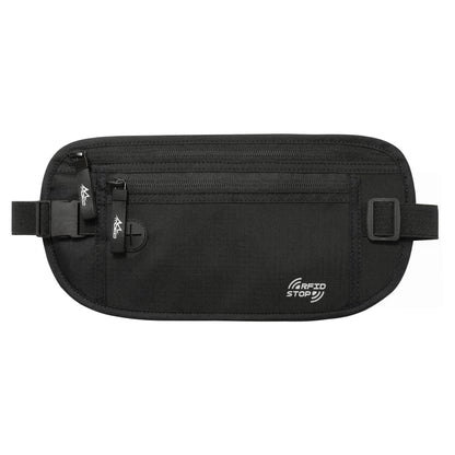 MoKo Secure Travel Money Belt, Undercover Hidden RFID Blocking Travel Wallet, Anti-Theft Passport Wallets for Men Women, Black