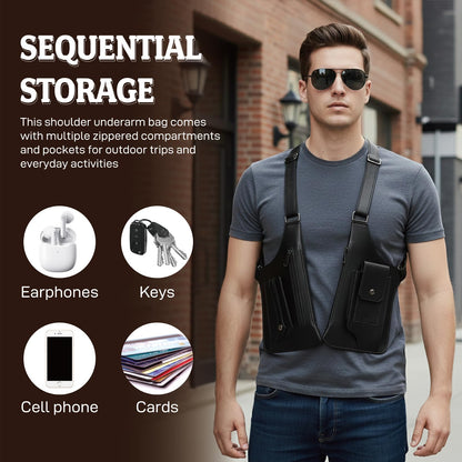 Double Shoulder Armpit Bag,Underarm Shoulder Bag for Men, Anti-Theft Underarm Wallet Pocket Holster Phone Leisure Double Shoulder Pouch,Multi-Purpose Armpit Tactical Bag,Travel Outdoors Easter (Black)