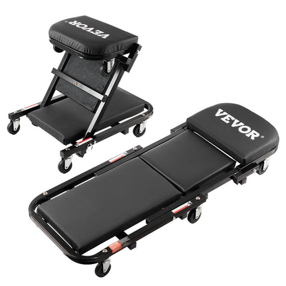 VEVOR Foldable Z Garage Creeper, 40 in, 450 lbs Load Capacity Rolling Folding Mechanic Creeper Stool, with 6 Universal Wheels Padded Seat Steel Frame, Lay Down or Sit Chair for Garage Shop or Home