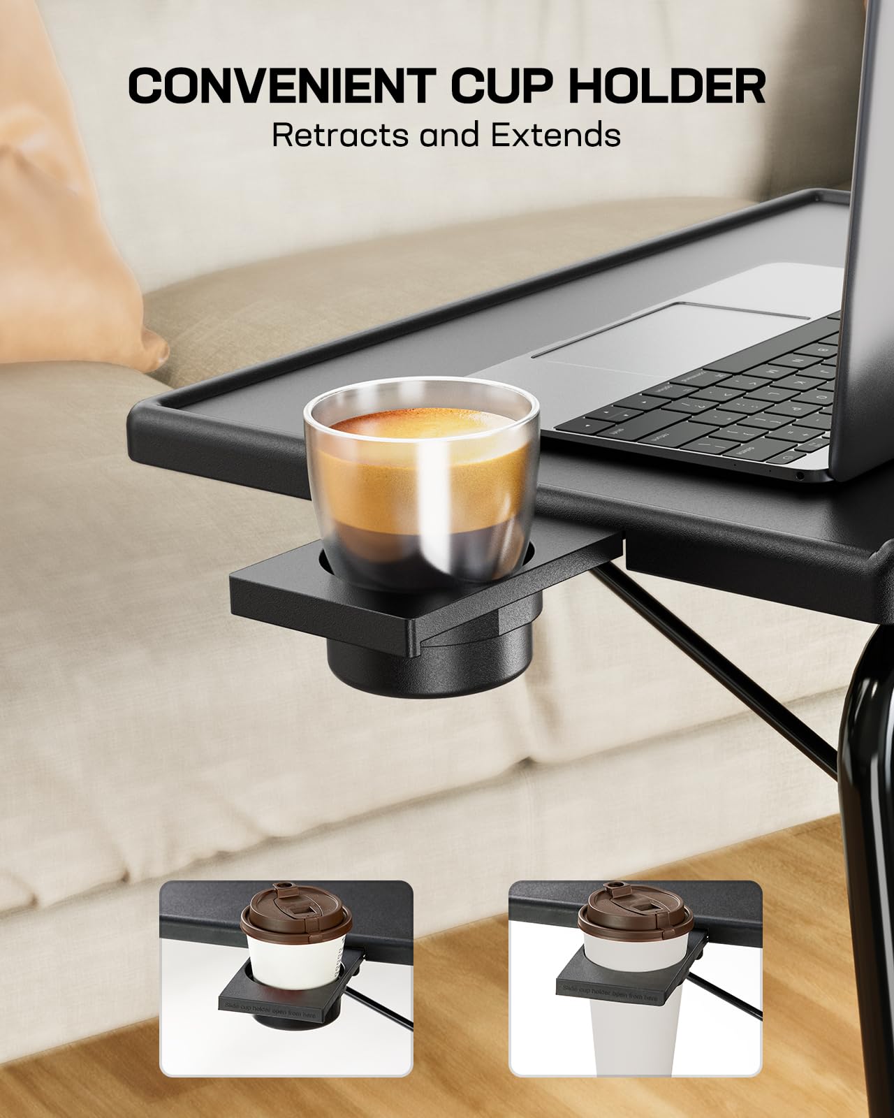 LORYERGO TV Tray - TV Table, Folding Table Trays, w/6 Height & 3 Tilt Angle, TV Tray Table w/Cup Holder, Dinner Tray for Eating on Couch, Laptop, Bed & Couch