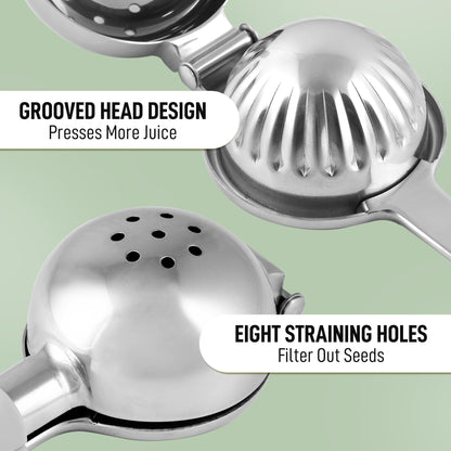 Zulay Lemon Squeezer Stainless Steel with Premium Heavy Duty Solid Metal Squeezer Bowl (Black Grip, Large)