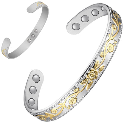 Feraco Copper Bracelet for Women, Ultra Strength Magnetic Bracelets, 99.99% Pure Copper Cuff Bangle with 3500 Gauss Neodymium Magnets, Adjustable (Silver & Gold)