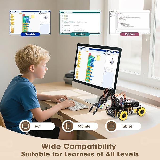 Robotics for Kids Ages 8-12 ACEBOTT Smart Robot Arm Car Kit with 5DOF STEM Toys for Boys Age 8-12 12-16+ ESP32 Arduino/Python/Blockly Coding App &amp Remote Control STEM DIY Gift for Teens &amp