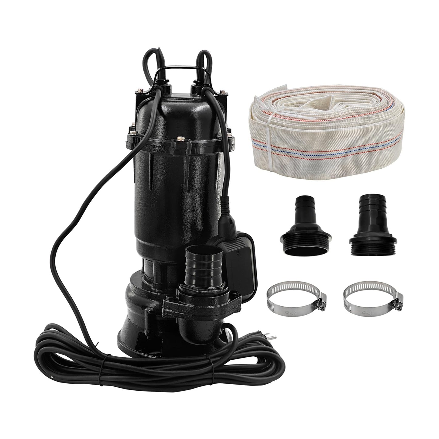 Yutmatin 2HP 110V Submersible Sump Pump, 6498GPH Cast Iron Sewage/Effluent Pump 1500W with 66ft Hose and Automatic Float Switch, for Basement Sump and Sewage Well, 2 inch Discharge
