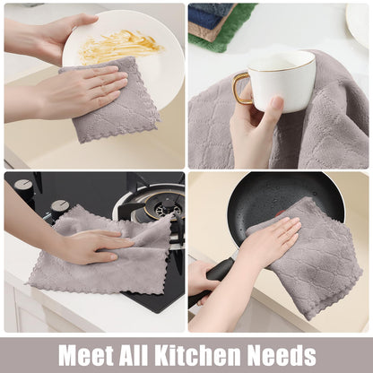 Homaxy 12 Pack Kitchen Dish Cloths (10 x 10 Inches, Grey), Super Soft and Absorbent Coral Velvet Dish Towels, Nonstick Oil Fast Drying Microfiber Cleaning Cloth, No Lint Household Dishcloths