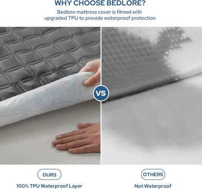 Skiennix Waterproof Mattress Protector - Queen Size, Noiseless & Breathable, Deep Pocket Design | Gray, 2 Pack