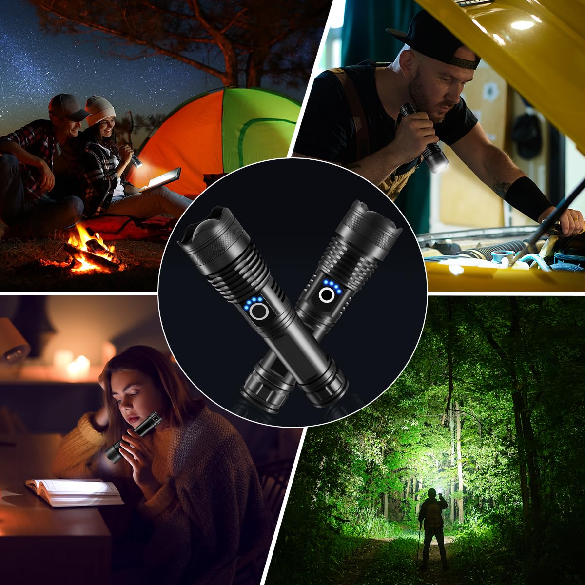 Flashlights High Lumens Rechargeable, 2Pack Rechargeable Flashlights, Super Bright Flashlight, 5Mode Tactical Flashlights High Lumens, LED Flashlight High Powered, Waterproof Flash Light LED