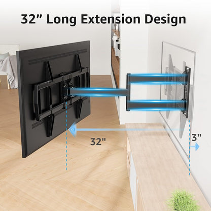 MOUNTUP Corner TV Wall Mount for Most 42-75 Inch TVs with 32” Long Extension, Long Arm TV Mount, Full Motion TVs Mount Swivel Articulating Mounts, MAX VESA 600x400mm, Holds up to 99 lbs