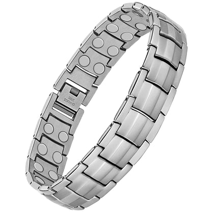 Feraco Magnetic Bracelet for Men Titanium Steel Bracelets with Double Row Magnets Adjustable (Silver)