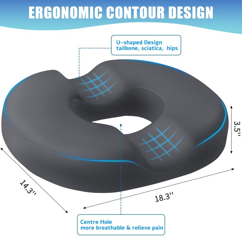 BlissTrends Donut Pillow Seat Cushion, Donut Chair Cushions for Postpartum Pregnancy & Hemorrhoids, Tailbone Pain Relief Cushion, Memory Foam Lifting Cushions for Office & Home Chairs (Grey, X-Large)