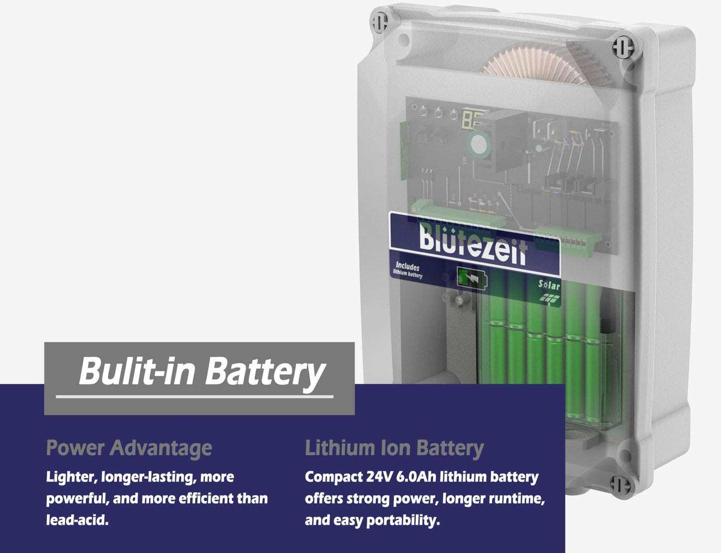 Blütezeit MS650 Solar Dual-Arm Swing Gate Opener + Exit Wand – 1760lb Operator with 24V Lithium Battery, 25W Solar Panel & Hands-Free Vehicle Exit Sensor