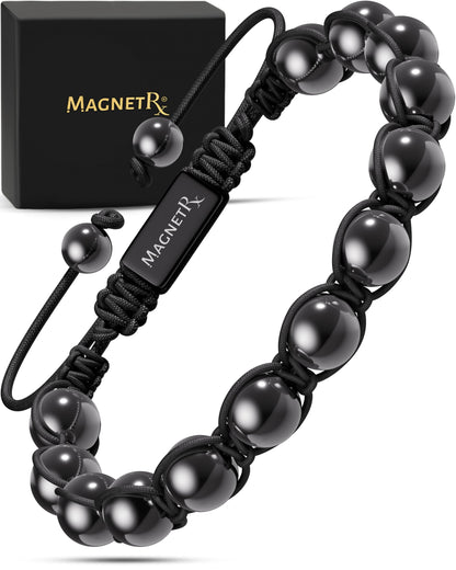 MagnetRX Magnetic Hematite Bracelet - Max Strength Magnet Stones - Magnetic Beaded Bracelets for Men and Women (Bali 8mm Bead)