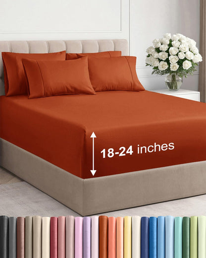 Skiennix Extra Deep Full Sheet Set - 6-Piece Breathable Cooling Bedding - Soft, Wrinkle-Free Terracotta