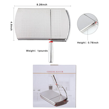 Cheese Slicer, Multipurpose Cheese Cutter Stainless Steel Cheese Slicers for Block Cheese, Butter, Sausages, Fruits Kitchen Gadget Cheese Cutting Board