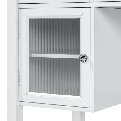 Merax Makeup Vanity Desk with Large Adjustable Mirror & Stool, Minimalist Dressing Table Set with 5 Drawers & 2 Cabinets, Space-Saving Beauty Station for Bedroom Salon Barber Store, White
