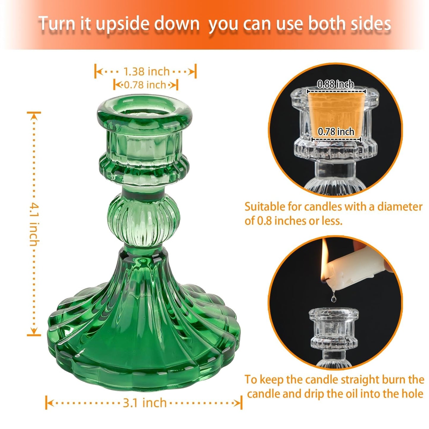ECHFSM Glass Candlestick Holder,Striped Taper Candle Holders,Set of 6 Candle Stand for Table Centerpieces, Home Decor,Weddings,Festival and Parties (Green Stripe Pattern)
