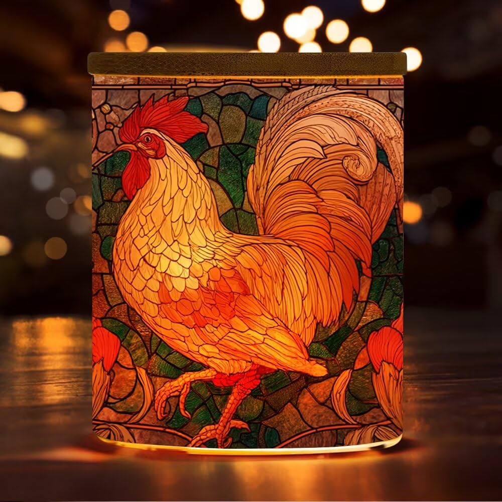 Farm Rooster Tealight Candle Holders,Flower Tea Lights Glass Jar Candle Holders,Stained Glass Chicken Led Tea Light Candle Holder for Table Home Decor,Wedding,Party Decoration