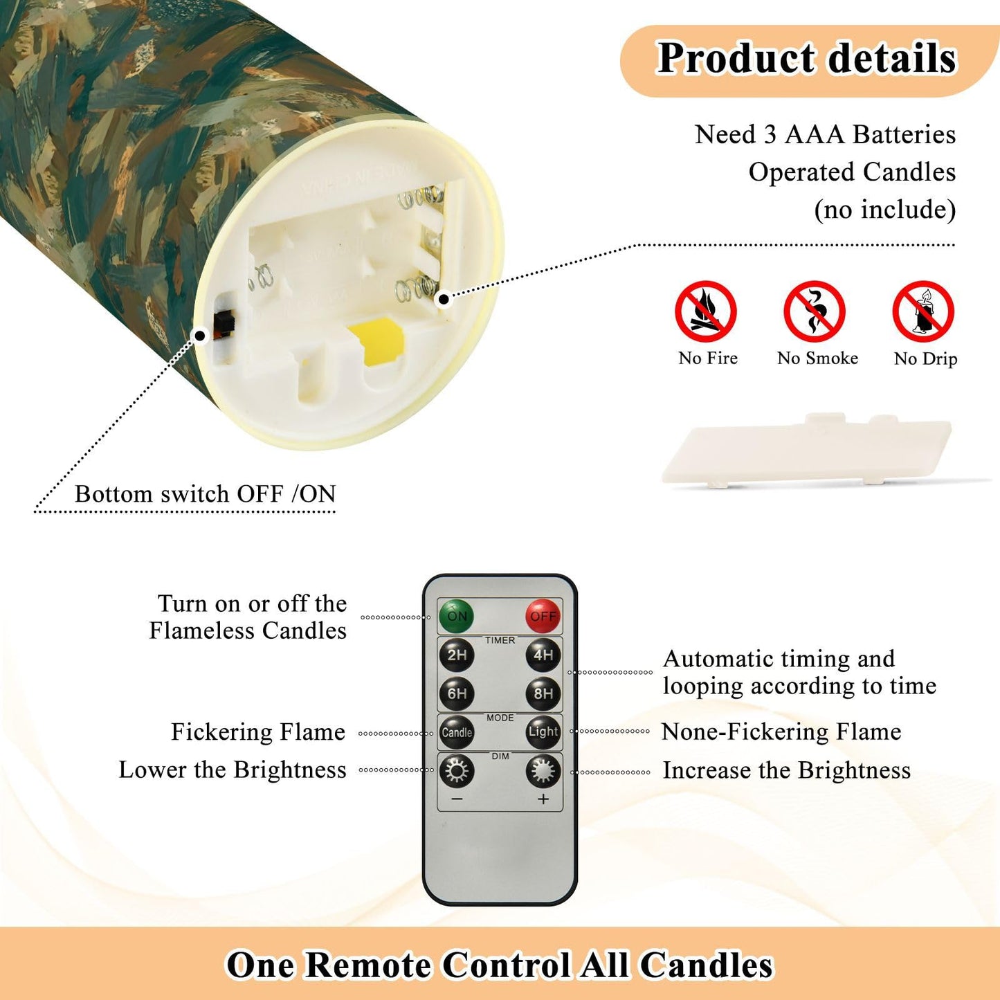 Gravopti Abstract Pattern 2 Pack Flameless LED Pillar Candles with Remote & Timer, Battery Operated, Flickering Wax Candle for Wedding, Romantic Home & Party Decor