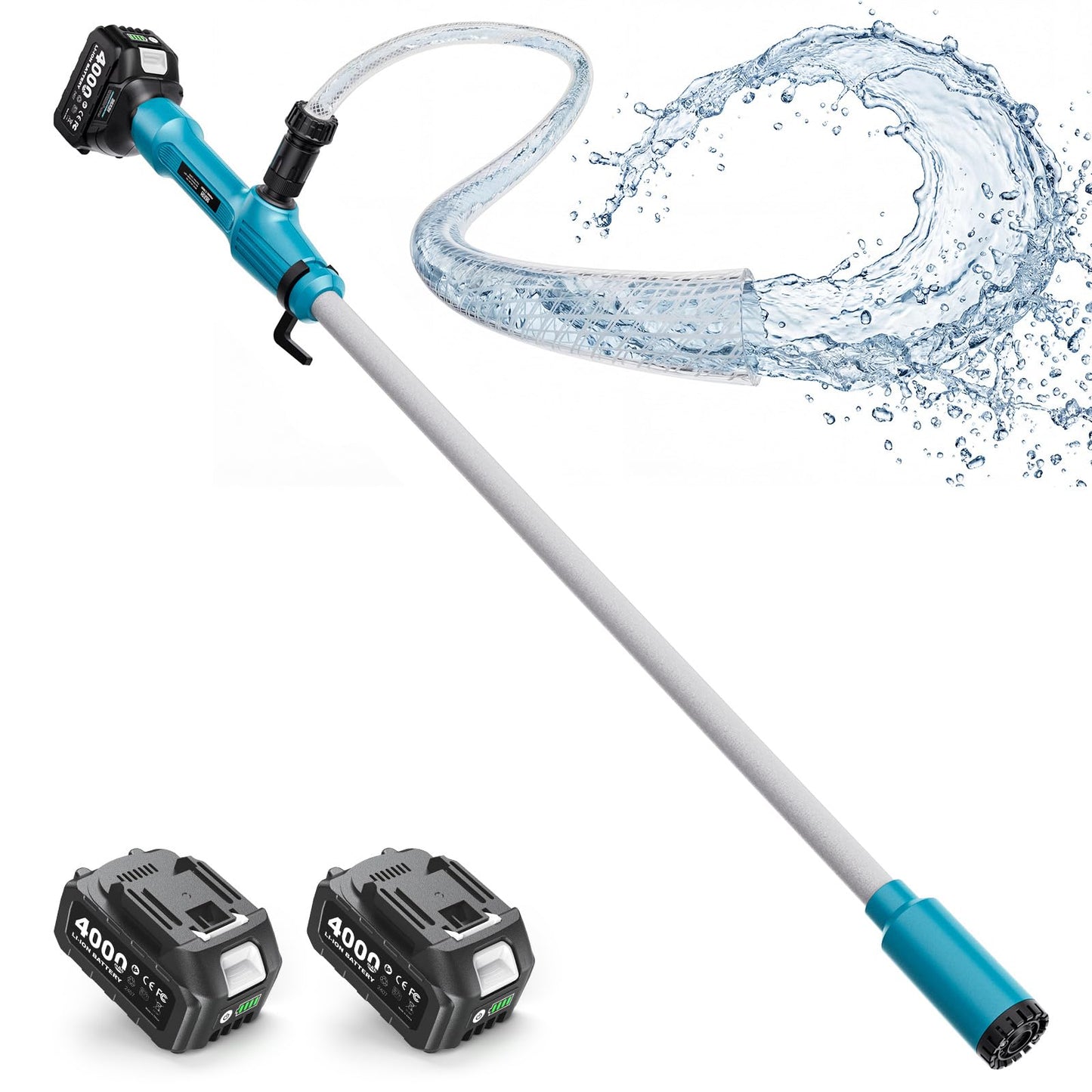 SEESII Cordless Stick Water Pump 2.2" Head, Battery Powered Diesel Transfer Pump 1-Hour Runtime, 720GPH & 16FT Lift Portable Submersible Utility Pump for Pool Garden Pond Boat Basement RV Rain Barrels