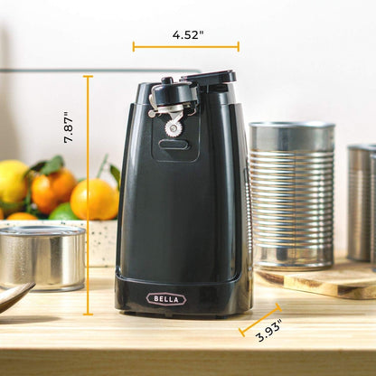 bella Electric Can Opener and Knife Sharpener, Removable Cutting Lever, Cord Storage, Stainless Steel Blade, Black