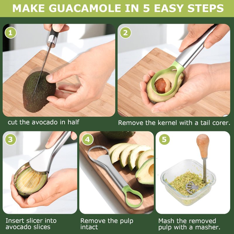 OERPHO Avocado Slicer Tool 3 in 1, Stainless Steel Avocado Cutter Tool Set, Avocado Masher & Avocado Peeler Tools, Multi-Function Avocado Smasher Tools for Slicing, Scooping and Pit Removal