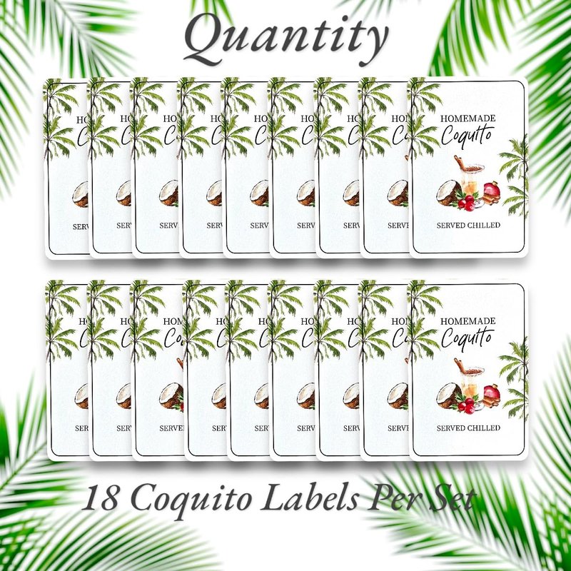 18pcs Coquito Labels for Bottles Christmas, Size 2" X 3" Coquito Xmas Puerto Rico Stickers, for 8oz, 16oz, 32oz Bottles