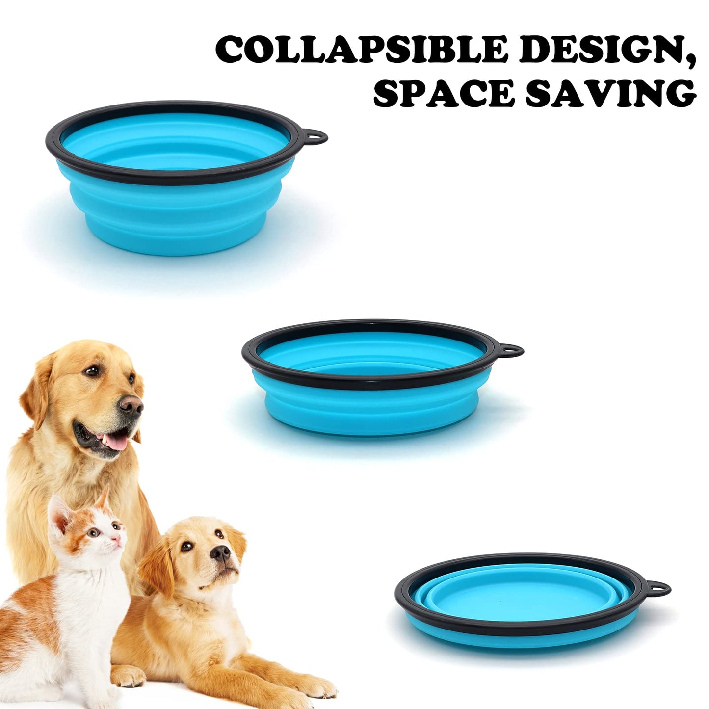 2-Pack Small Dog Travel Bowl, Collapsible Bowls for Dogs, Foldable Cat Water Bowl, Portable Pet Feeding Watering Traveling Dish (Black & Orange)