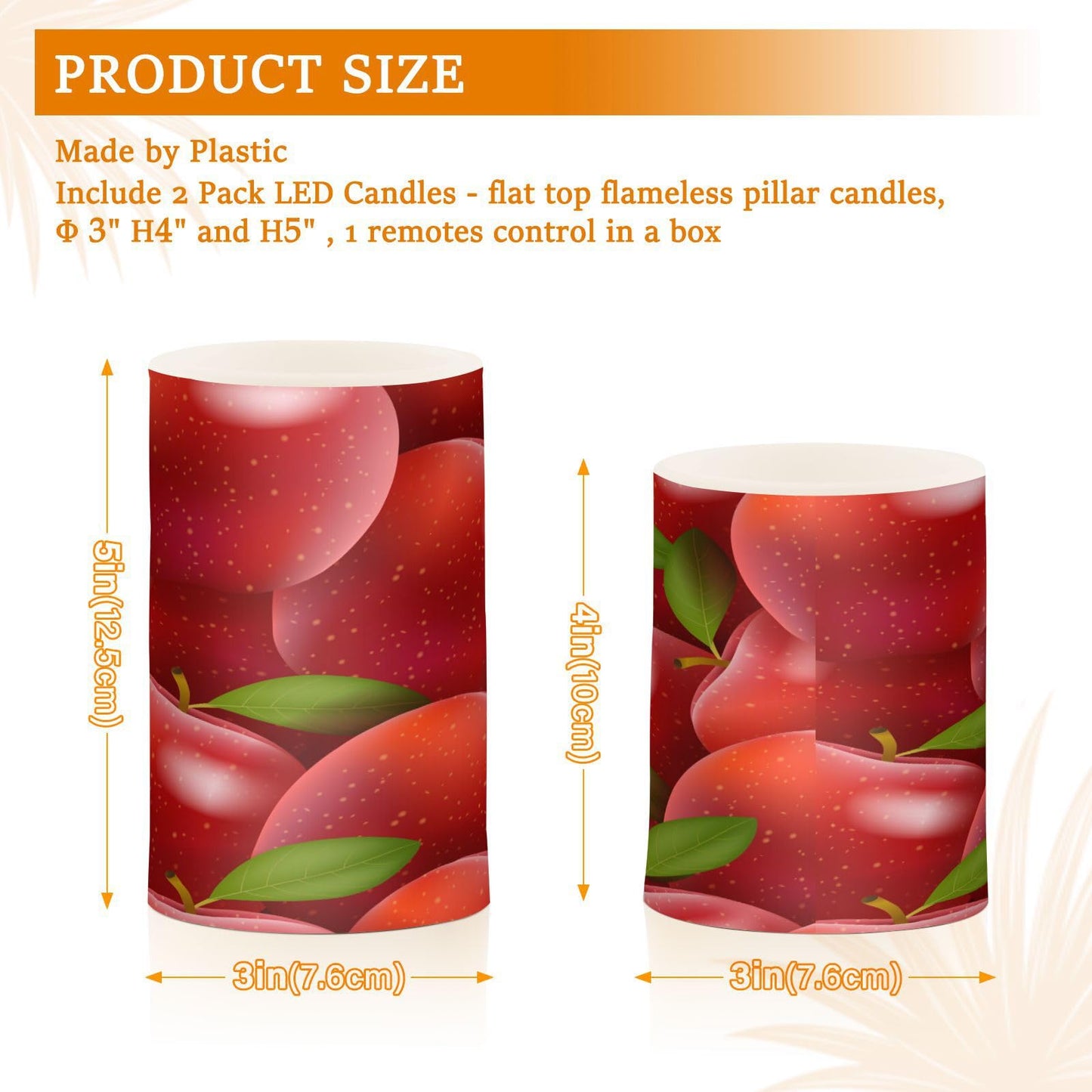 Eionryn Red Apples Leaves Flameless Candles Summer Autumn Fruits Battery Operated LED Candles with Remote Timer Electric Candles for Home Party Decor 2pcs