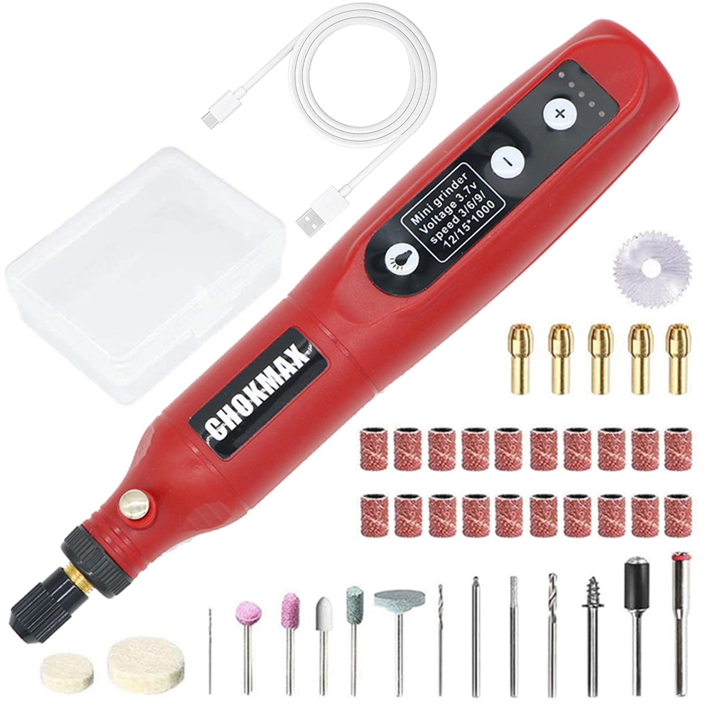 CHOKMAX Cordless Rotary Tool Kit, 3.7V Mini Grinder with 5 Variable Speed, Front LED Work Light, 42pcs Accessories Electric Multi-Tool for Polishing, Cleaning and Engraving