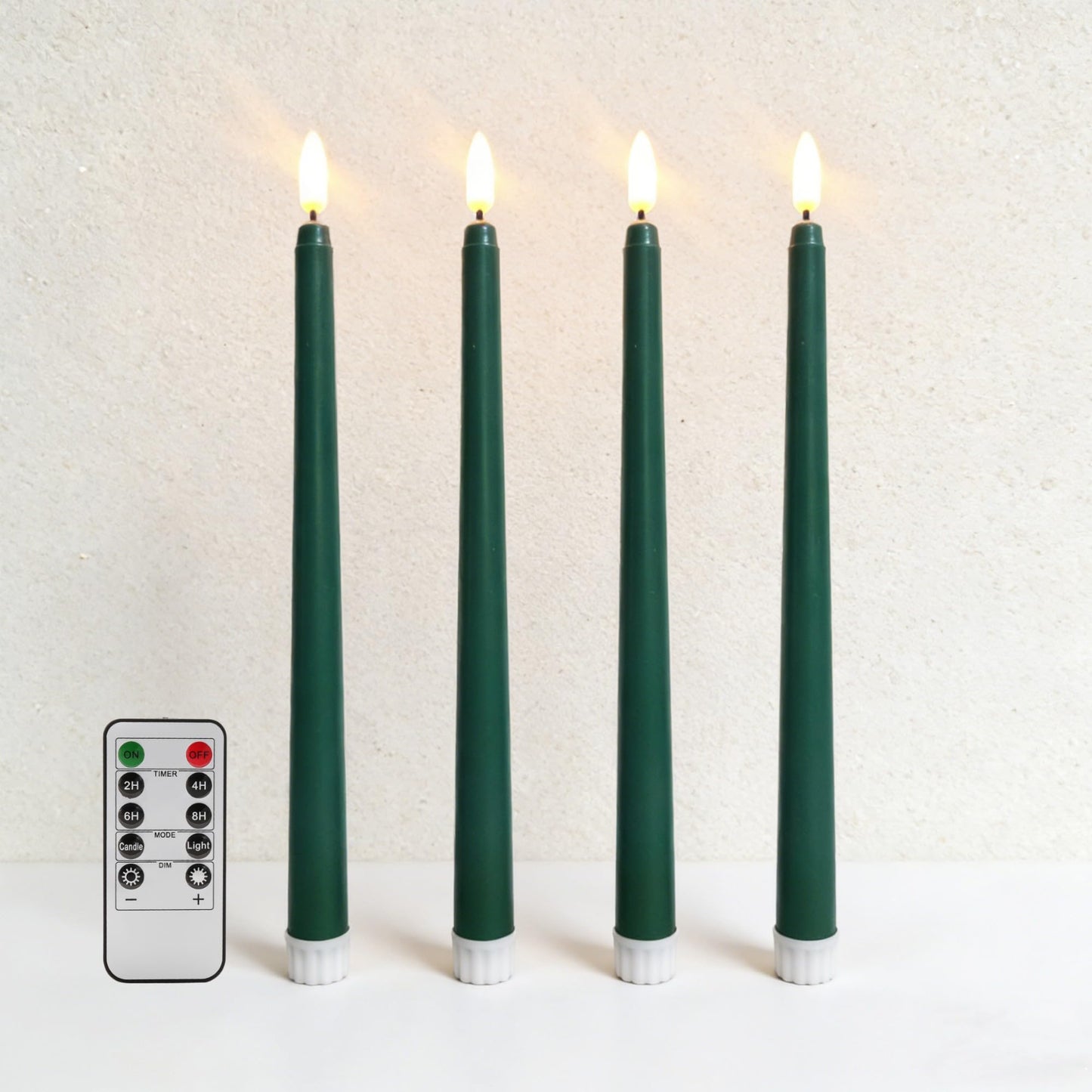 Ni-JASW Green Flameless Taper Candles with Remote, Flickering Battery LED Candlesticks Spring Home Decor Set of 4