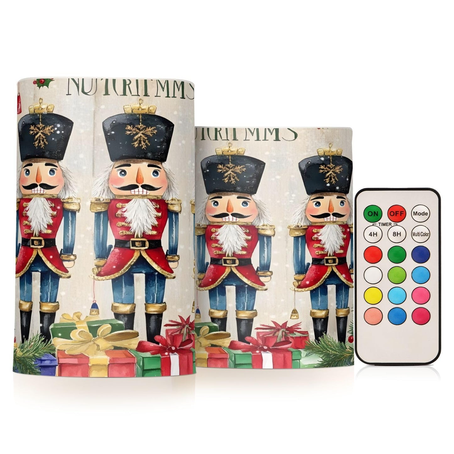 ALAZA Flickering Flameless Candles Christmas Nutcracker Garden Soldier Battery Operated Candles with Remote Timer LED Pillar Votive Candles Set of 2 for Holiday Decor