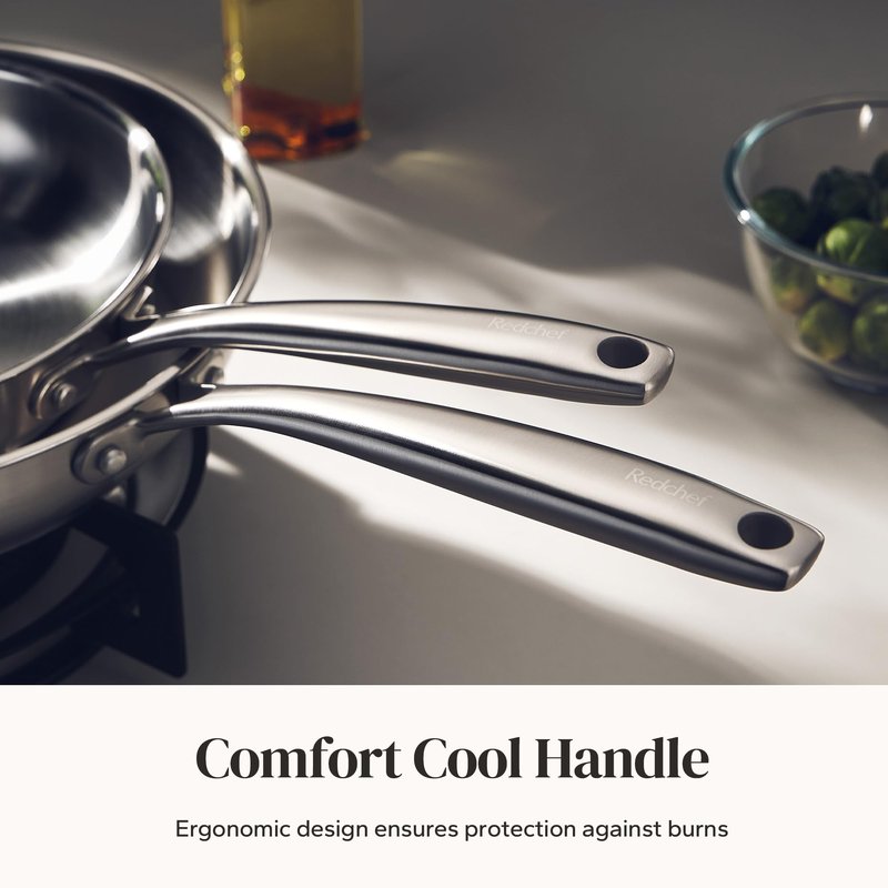 Redchef Stainless Steel Frying Pan Set, Induction Kitchen Cookware Set, Non-Toxic Uncoated Skillets for Searing & Cooking, Oven Safe Stainless Steel Cookware Set, 3-Piece (8", 9.5", 11")