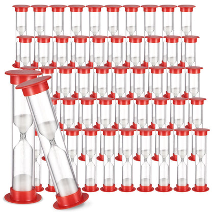 1 Minute Sand Timer, 50 Pcs Plastic Sand Timers, Small Hourglass Timers with White Sand for Games, Mini Sandglass Clock for Classroom, Home, Red