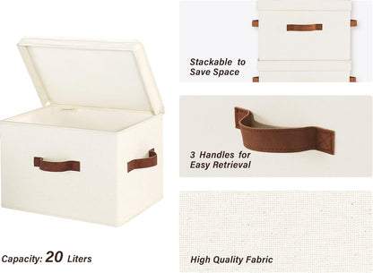 StorageWorks Fabric Storage Bins - Stackable Decorative Boxes with Lids | Large Ivory White, 2-Pack