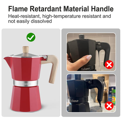 Sivaphe Aluminum Moka Pot 9 Espresso Cups, Percolator Espresso and Coffee Maker, Portable Stovetop Italian and Cuban Café Brewer for Home and Camping Red