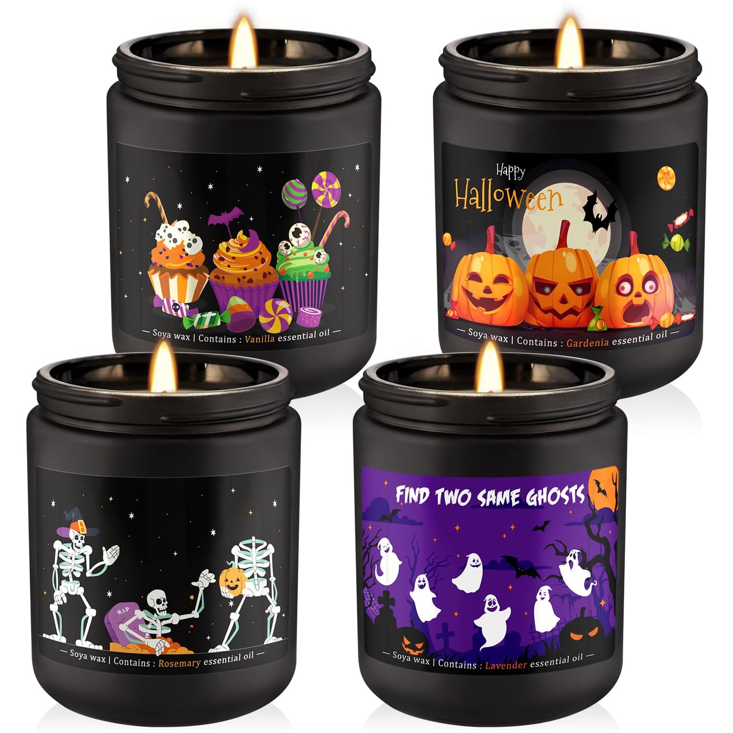 CLTNIKET Halloween Scented Candle Set, 4-Pack 7oz Soy Wax Candles with 4 Fragrances, Long-Lasting Burning for Halloween, Christmas, Home Decor, Rituals & Themed Parties.