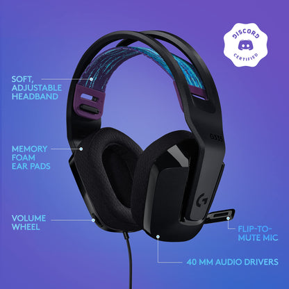 Logitech G335 Wired Gaming Headset, with Flip to Mute Microphone, 3.5mm Audio Jack, Memory Foam Earpads, Lightweight, Compatible with PC, PlayStation, Xbox, Nintendo Switch/Switch 2 - Black