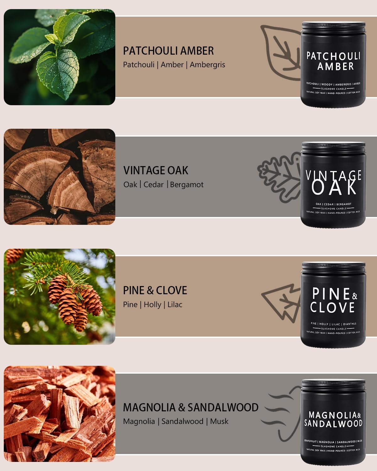 Candles for Men, 4 Pack Scented Candles, Gifts for Father Dad Day, 50 Hours Long Burning Soy Candles for Home Scented (Pine/Sandalwood/Patchouli/Oak)