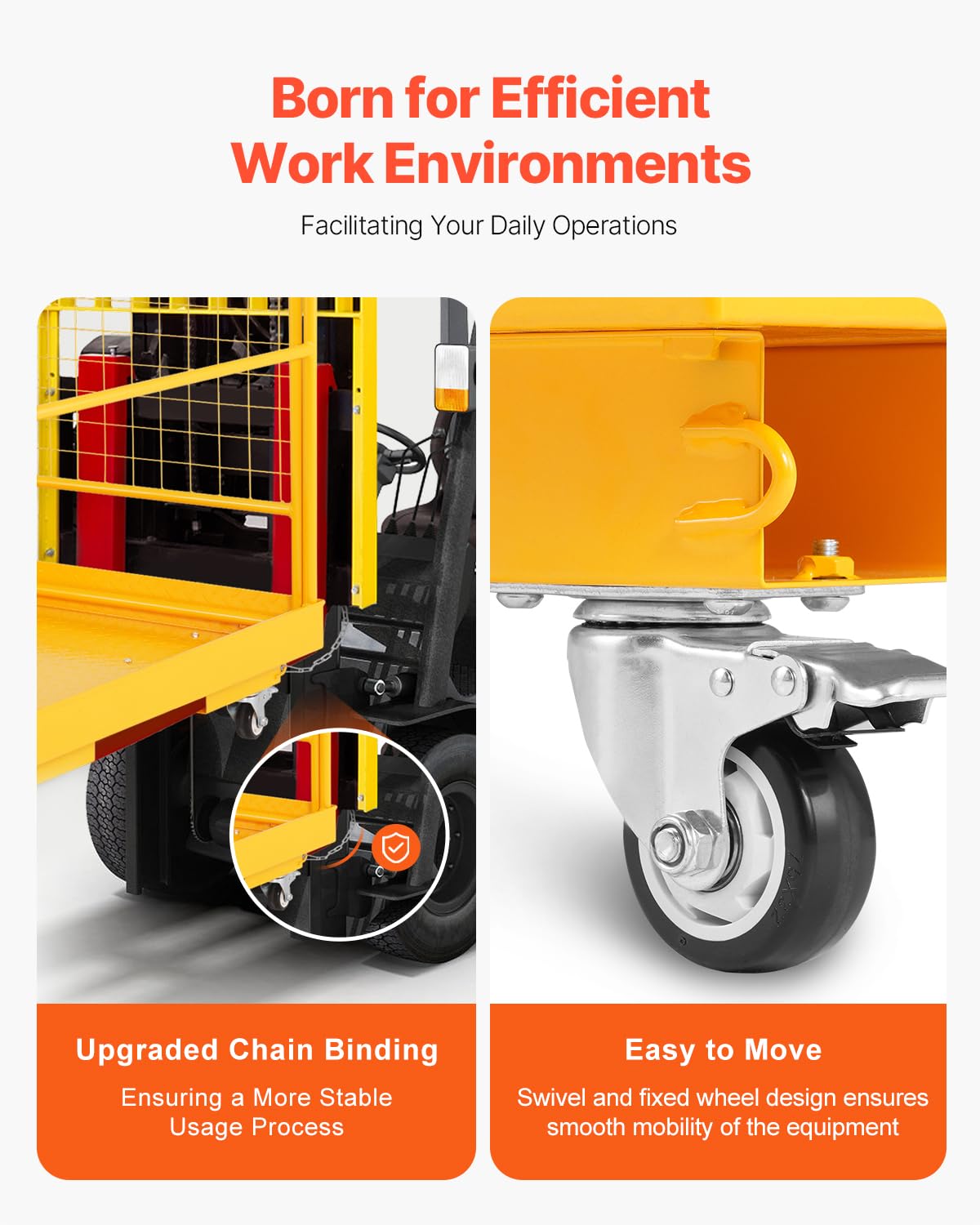 VEVOR Forklift Man Basket, 36 x 36 Inches Forklift Safety Cage Work Platform 1200 lbs Load Capacity, Collapsible Lift Basket with 4 Wheels Device Chain for Aerial Work Lifting Loader