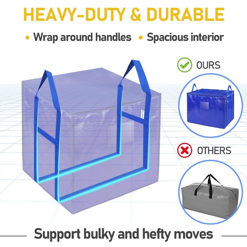 TICONN 4 Pack Extra Large Moving Bags with Zippers & Carrying Handles, Heavy-Duty Storage Tote Moving Boxes for Space Saving (4 PK, 75 Gallon)